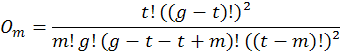 Om=(t!((g-t)!)^2)/(m!×g!(g-t-t+m)!((t-m)!)^2)